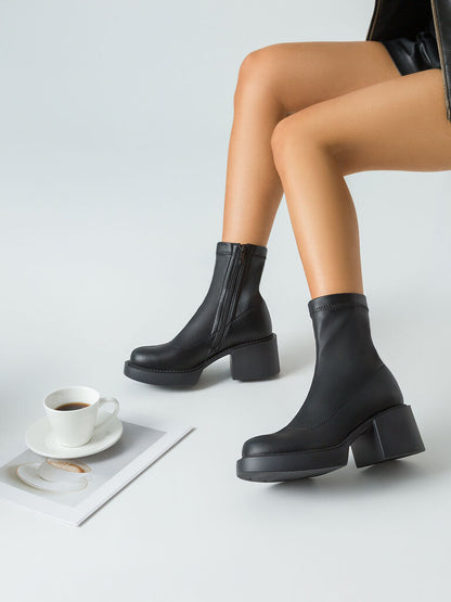 Black Chunky Heeled Ankle Boots