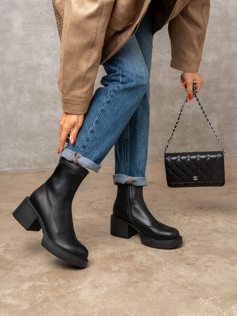 Black Chunky Heeled Ankle Boots