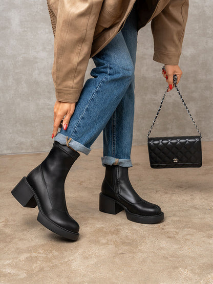 Black Chunky Heeled Ankle Boots