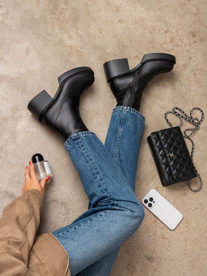 Black Chunky Heeled Ankle Boots