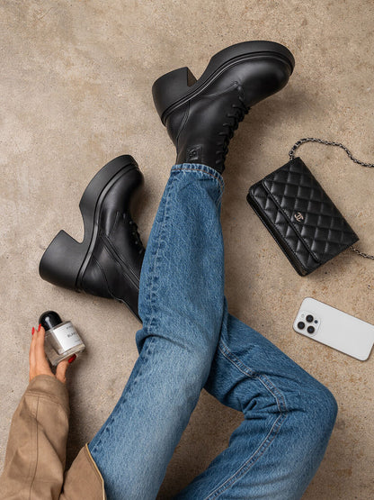 Black Chunky Heeled Ankle Boots