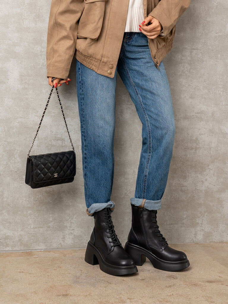 Black Chunky Heeled Ankle Boots