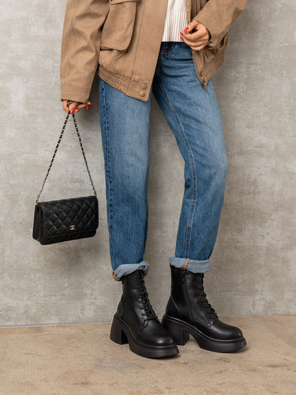 Black Chunky Heeled Ankle Boots