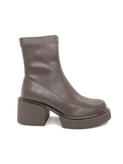 Taupe Block Heel Ankle Boots