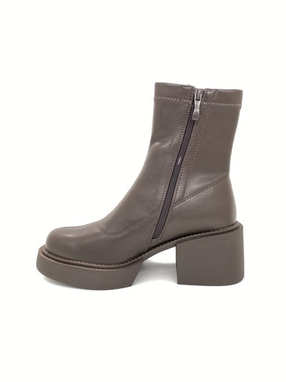 Taupe Block Heel Ankle Boots