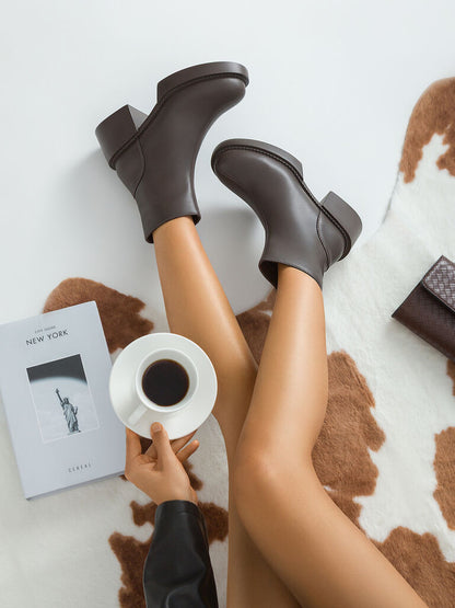 Chocolate Block Heel Ankle Boots with Zipper