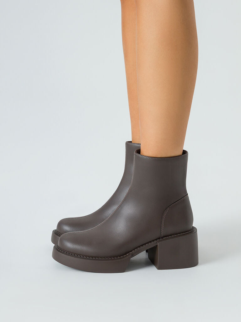 Chocolate Block Heel Ankle Boots with Zipper