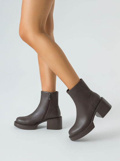 Chocolate Block Heel Ankle Boots with Zipper