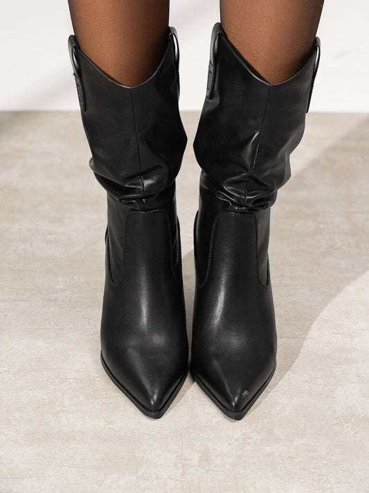 Black Slouchy Leather Ankle Boots