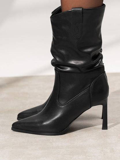 Black Slouchy Leather Ankle Boots