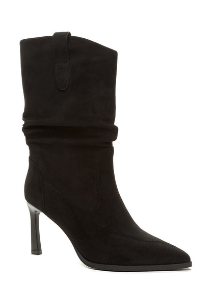 Black Suede Slouch Boot with Stiletto Heel