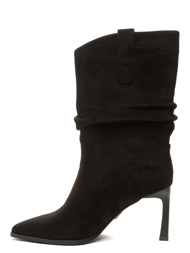 Black Suede Slouch Boot with Stiletto Heel