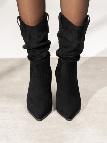 Black Suede Slouch Boot with Stiletto Heel