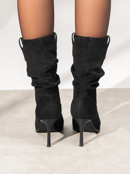 Black Suede Slouch Boot with Stiletto Heel