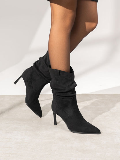 Black Suede Slouch Boot with Stiletto Heel