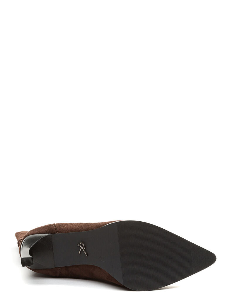 Brown Suede Mid-Calf Boot with Stiletto Heel