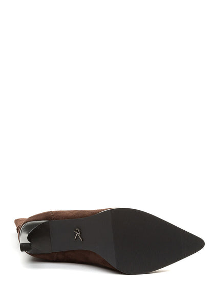 Brown Suede Mid-Calf Boot with Stiletto Heel