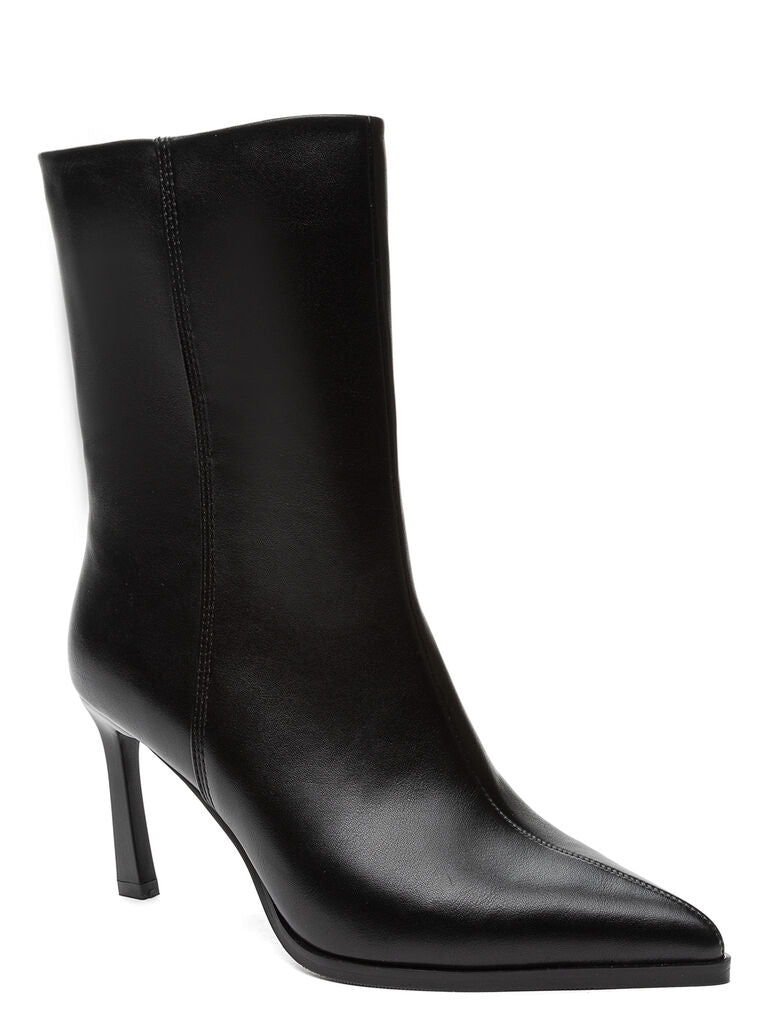 Black Leather Ankle Boot with Stiletto Heel