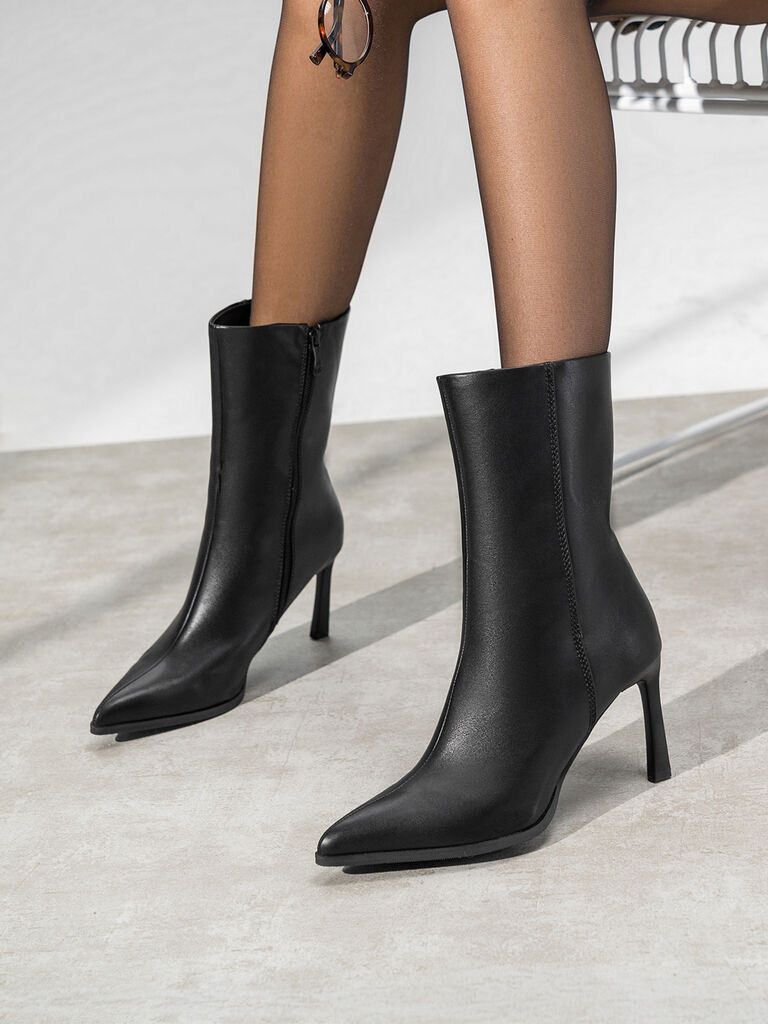 Black Leather Ankle Boot with Stiletto Heel