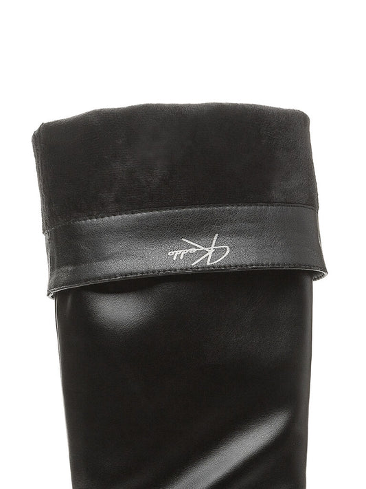 Black Leather High Knee Boots with Stiletto Heel