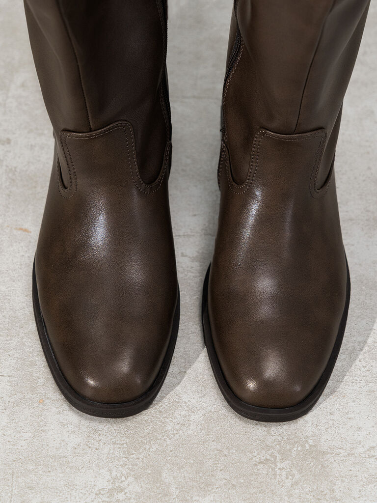 Brown Leather Tall Riding Boots with Dual Strap Detail