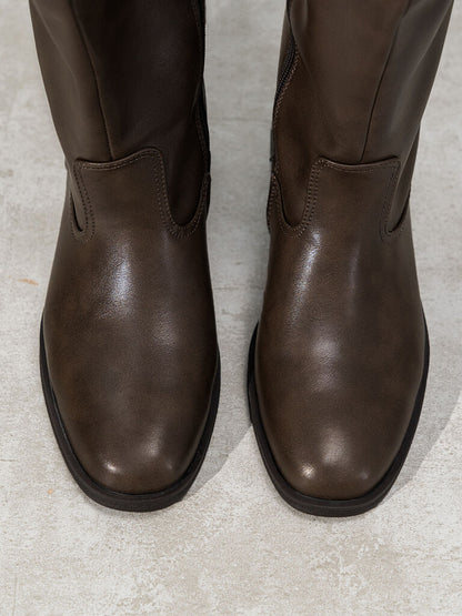 Brown Leather Tall Riding Boots with Dual Strap Detail