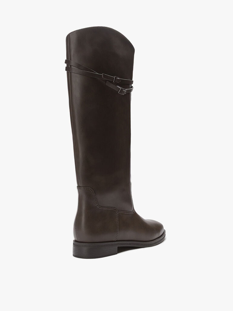 Brown Leather Tall Riding Boots with Dual Strap Detail