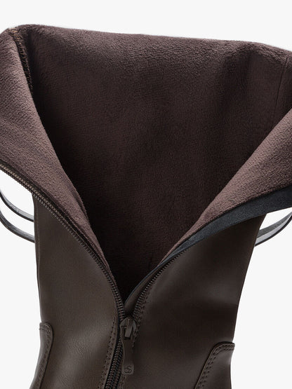 Brown Leather Tall Riding Boots with Dual Strap Detail