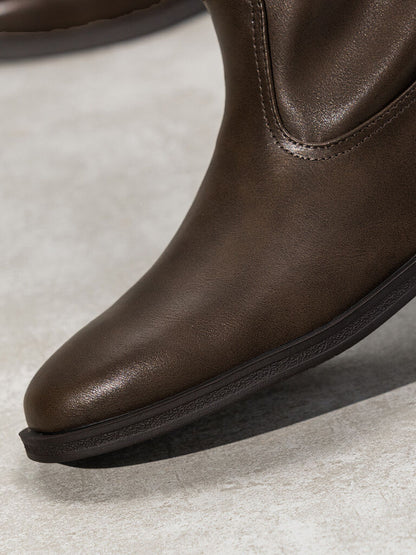 Brown Leather Tall Riding Boots with Dual Strap Detail