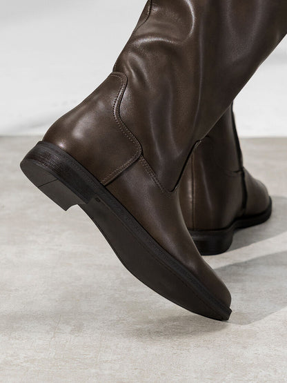 Brown Leather Tall Riding Boots with Dual Strap Detail