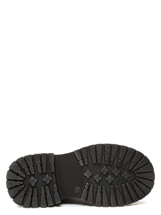 Black Textured Lace-Up Ankle Boots with Chunky Sole