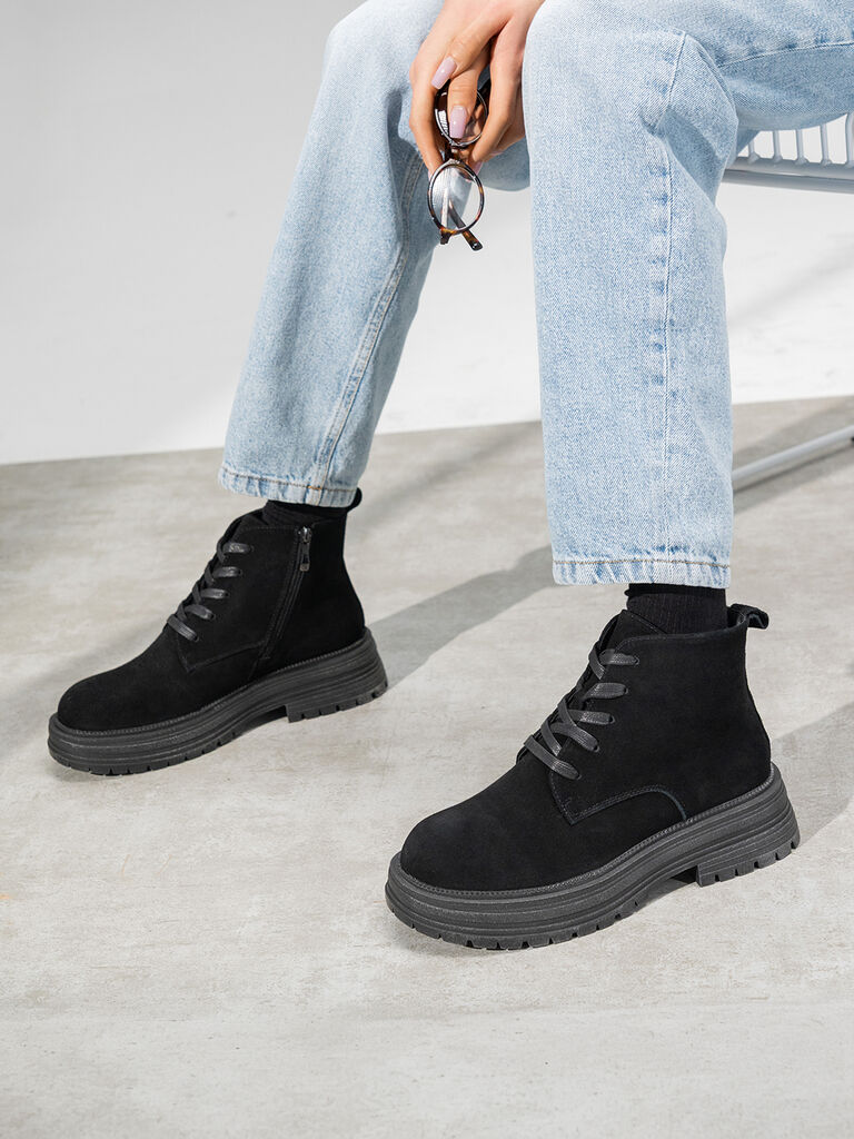 Black Suede Ankle Boots with Chunky Sole