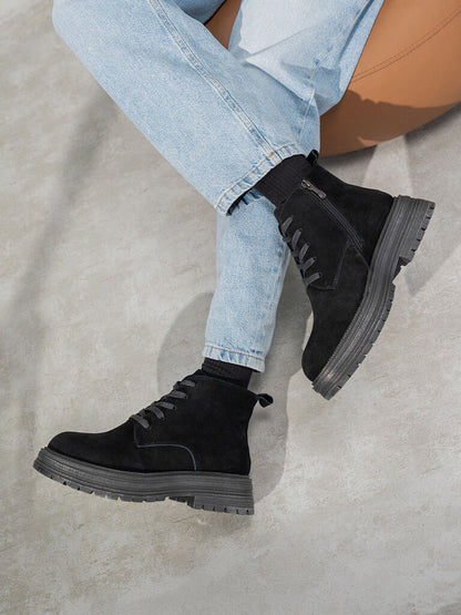 Black Suede Ankle Boots with Chunky Sole