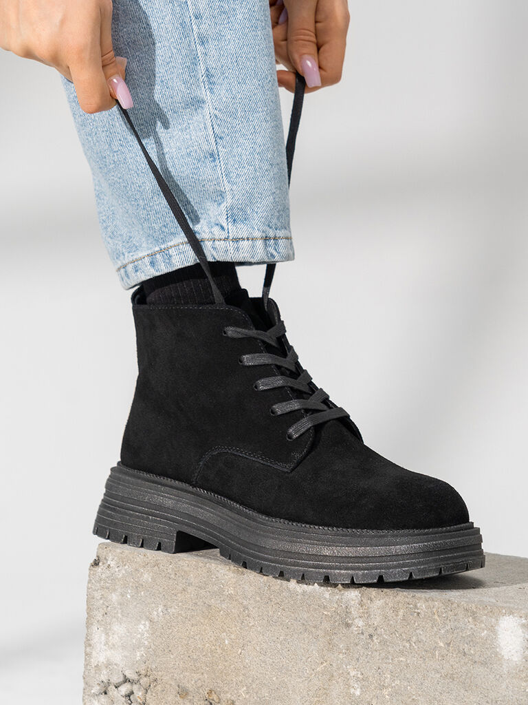 Black Suede Ankle Boots with Chunky Sole