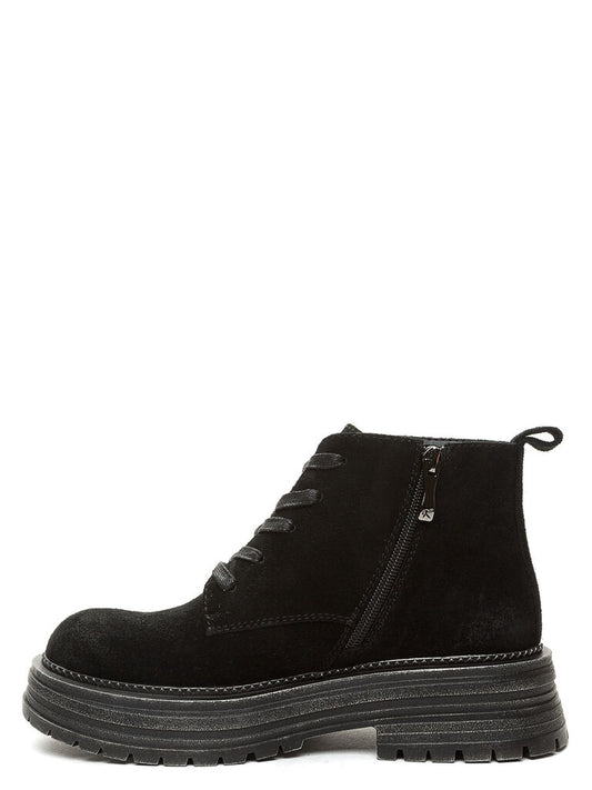 Black Suede Ankle Boots with Chunky Sole