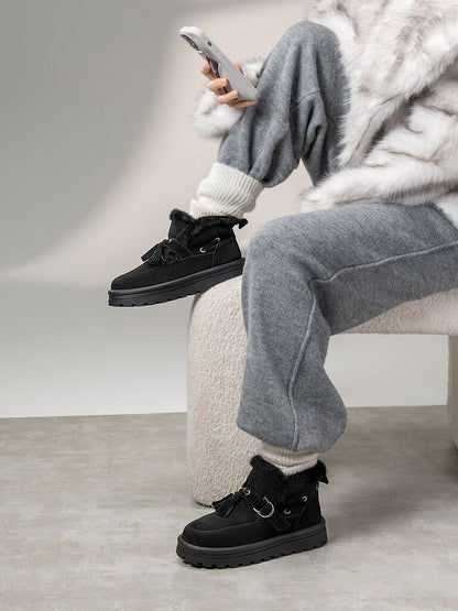 Black Suede Ankle Boots with Faux Fur Trim