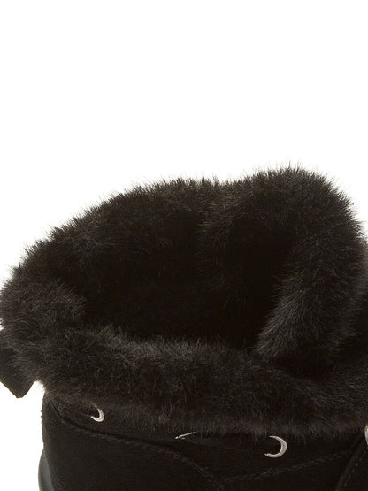 Black Suede Ankle Boots with Faux Fur Trim