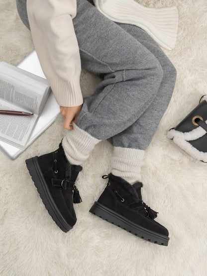 Black Suede Ankle Boots with Faux Fur Trim