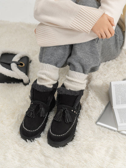 Black Suede Ankle Boots with Faux Fur Trim