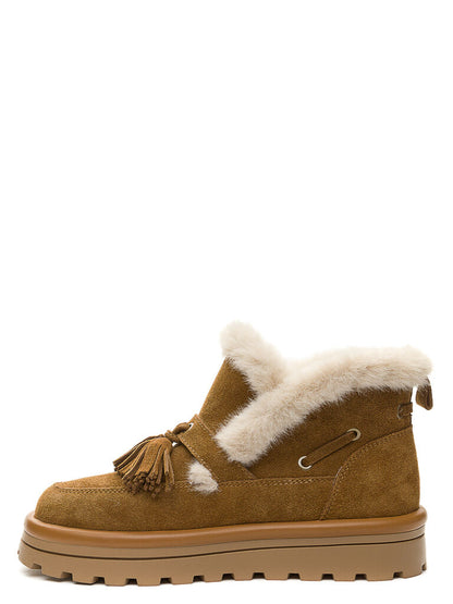 Brown Suede Ankle Boots with Shearling Trim