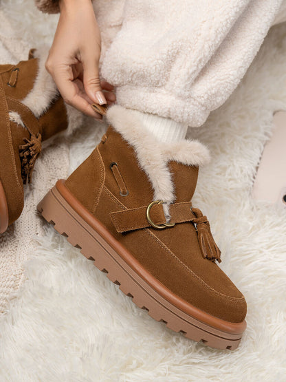 Brown Suede Ankle Boots with Shearling Trim