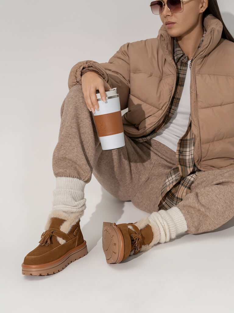 Brown Suede Ankle Boots with Shearling Trim