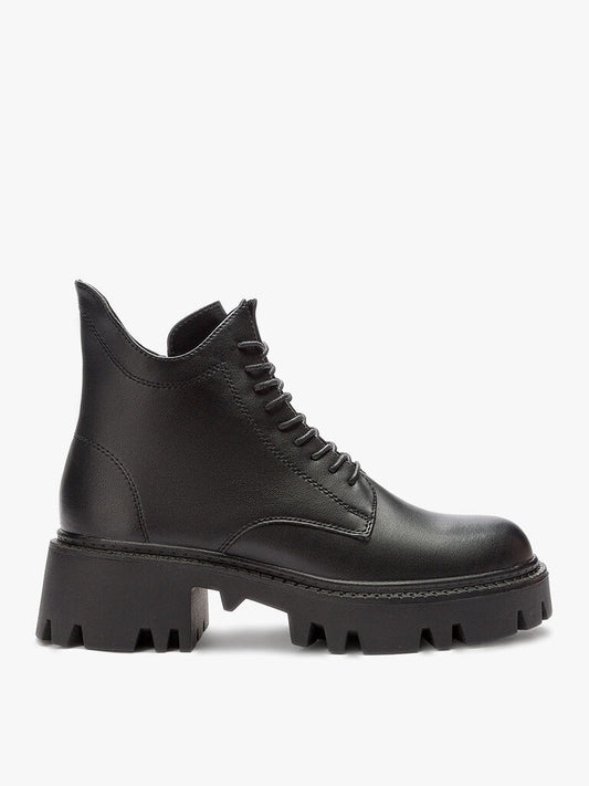 Black Leather Ankle Boots with Chunky Sole