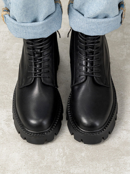 Black Leather Ankle Boots with Chunky Sole