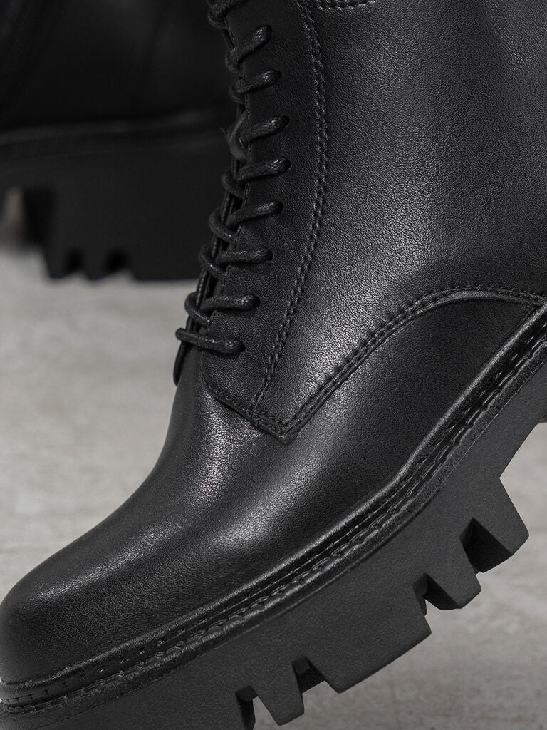 Black Leather Ankle Boots with Chunky Sole