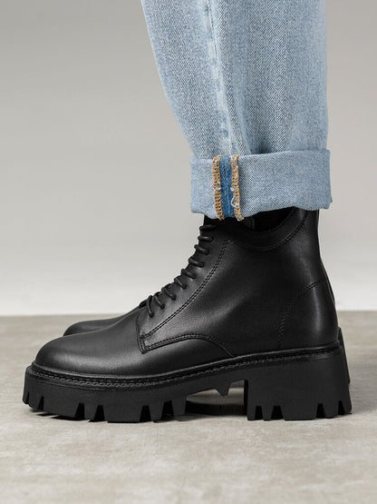 Black Leather Ankle Boots with Chunky Sole