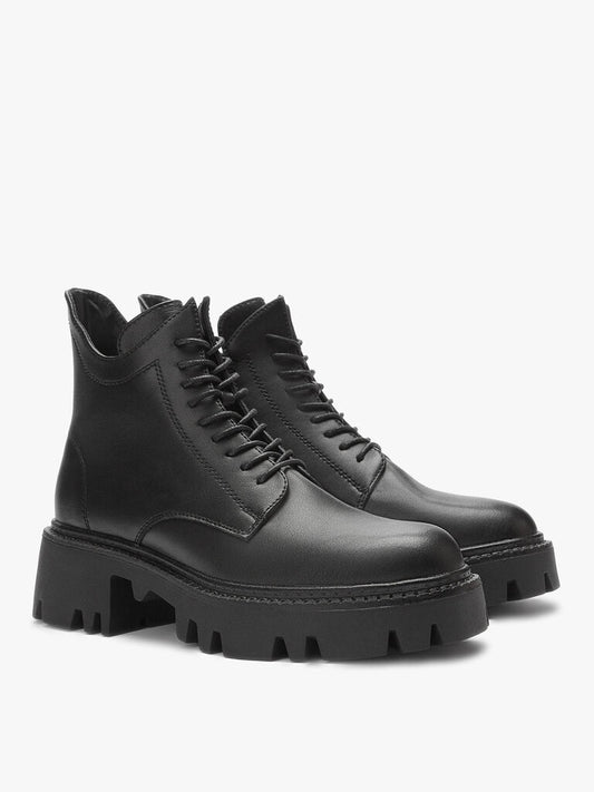 Black Leather Ankle Boots with Chunky Sole