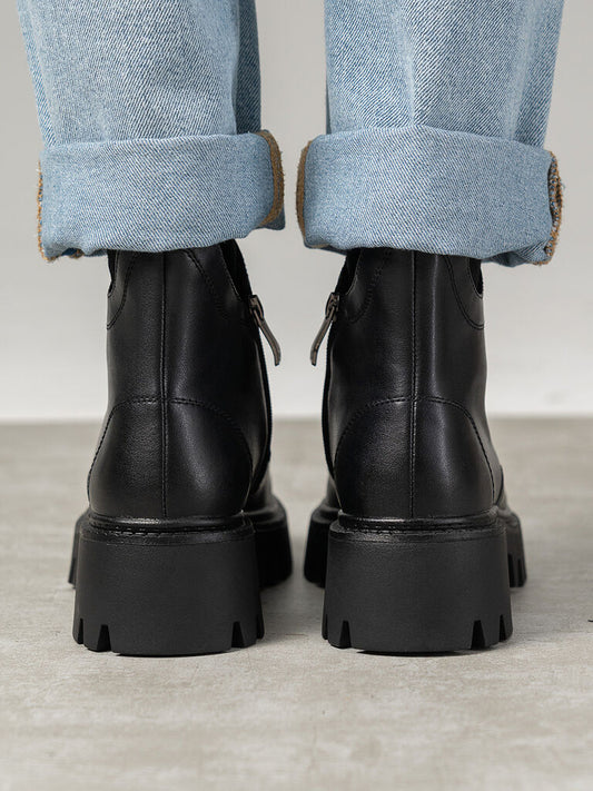 Black Leather Ankle Boots with Chunky Sole