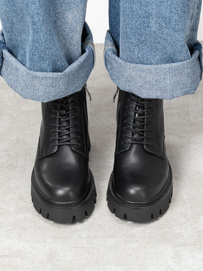 Black Leather Ankle Boots with Chunky Sole