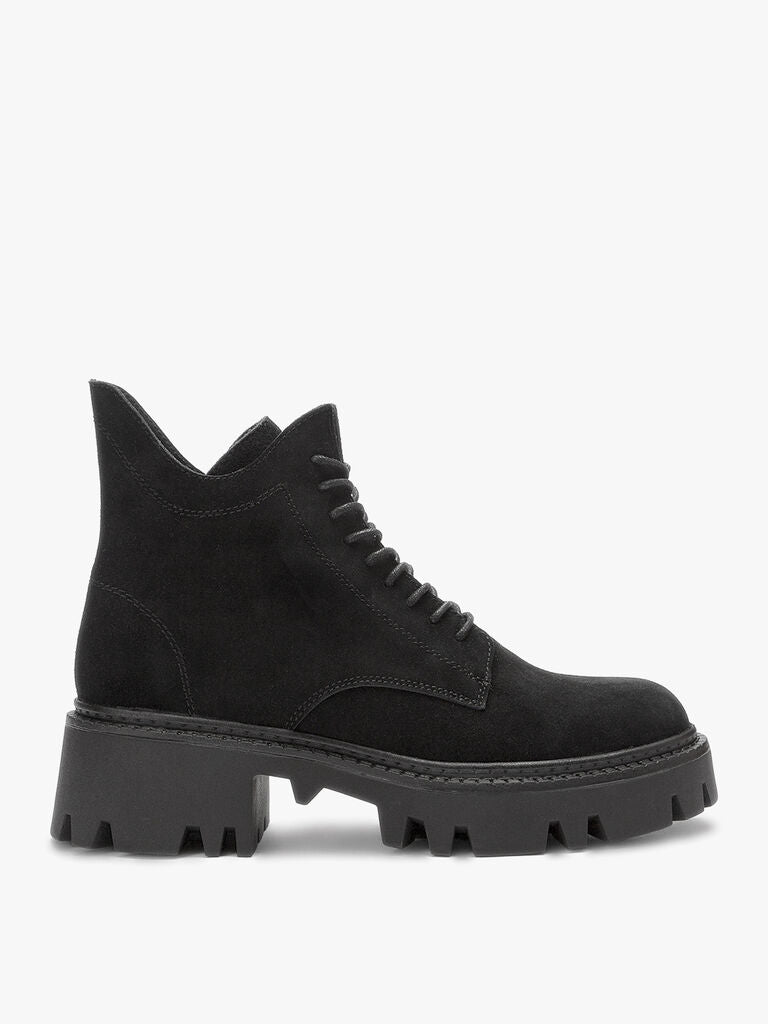 Black Suede Lace-Up Chunky Sole Boots